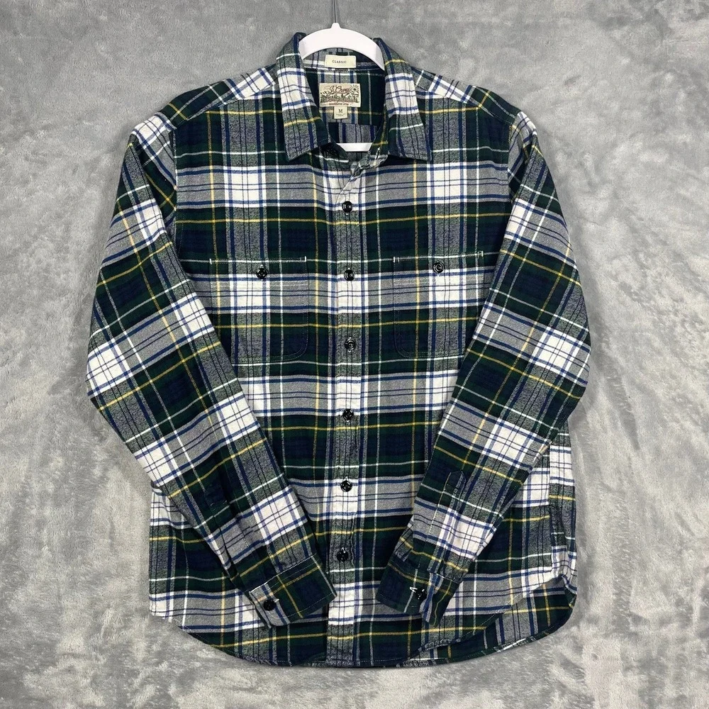 J Crew Mid Weight Flannel Shirt Men Size Medium Plaid‎ Regenerative Cotton